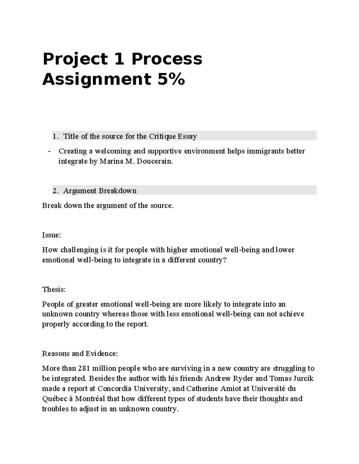 Project 1 - Assignment 1 - Project 1 Process Assignment 5% 1. Title of ...