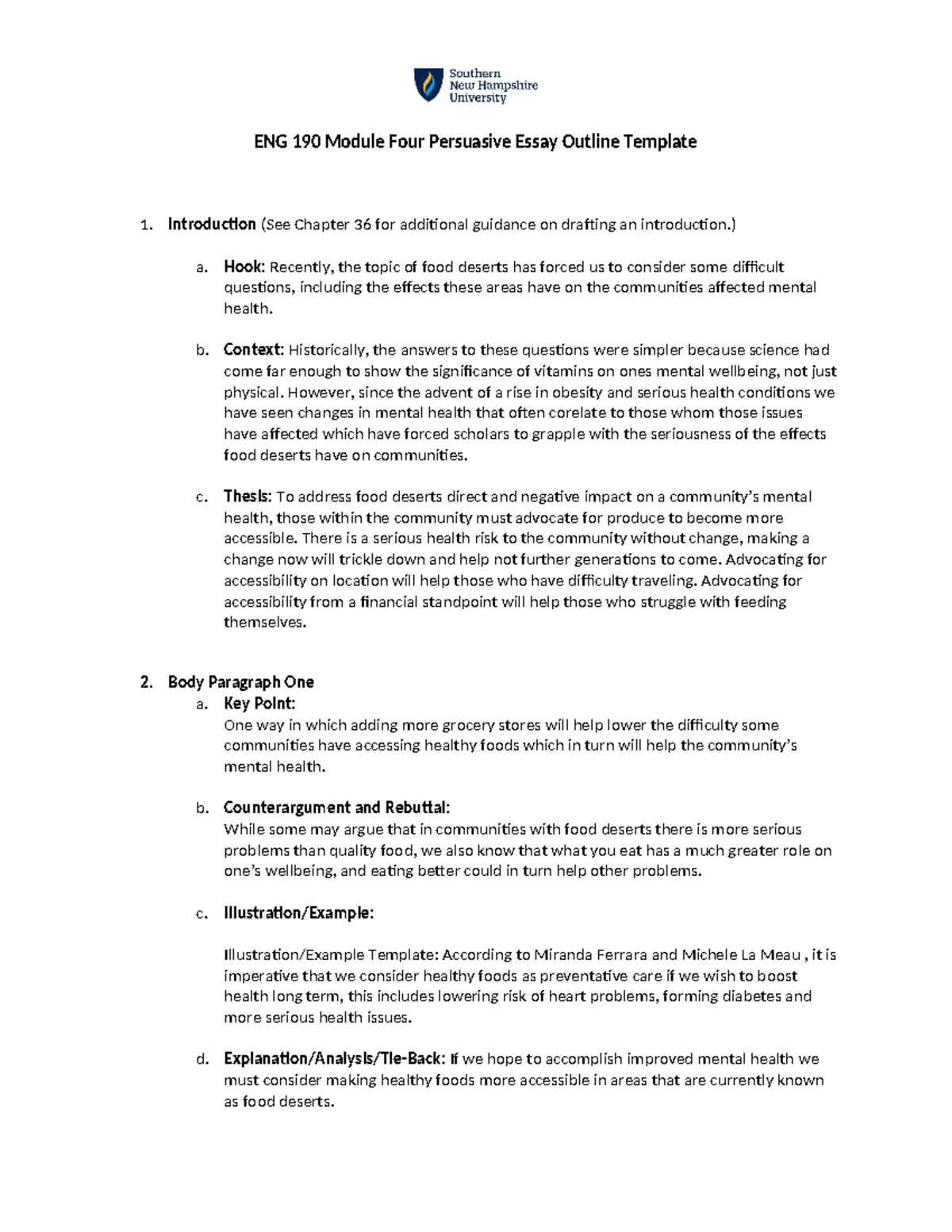 ENG 190 Module Four Persuasive Essay Outline Template - ) A. Hook ...