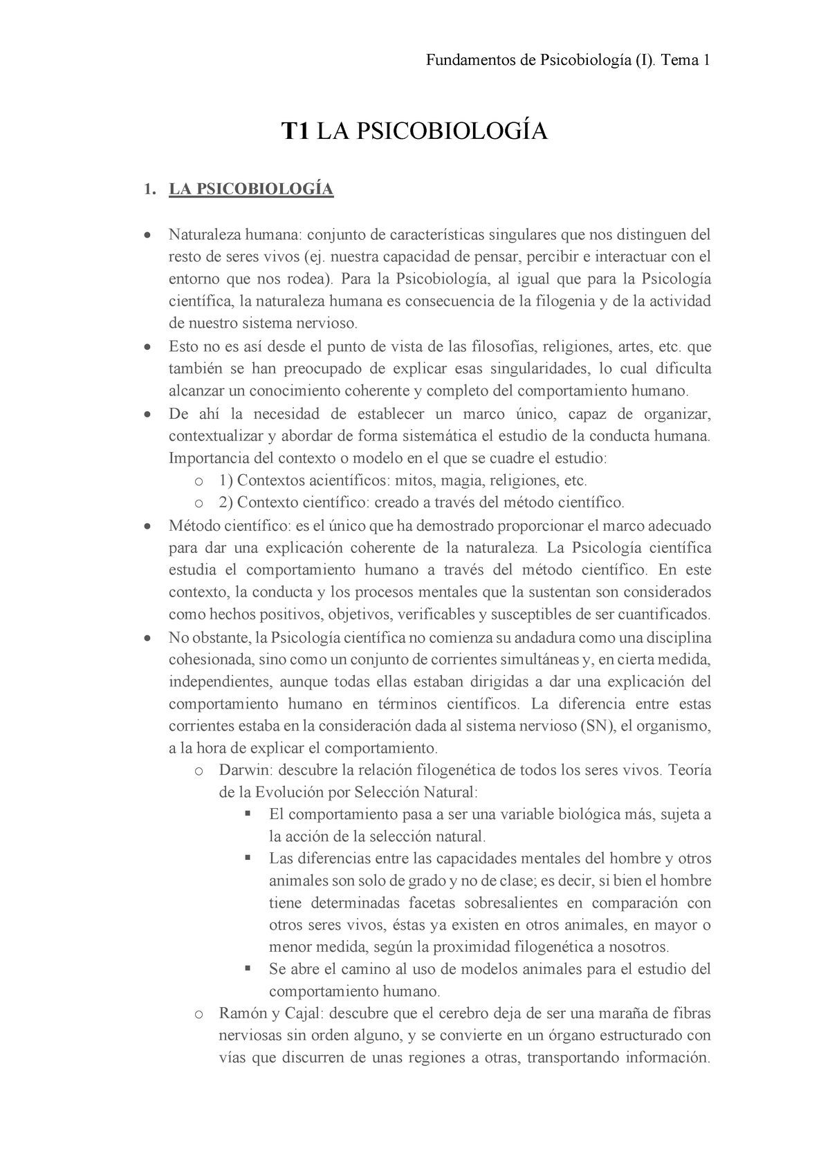 Libro Fundamentos De Psicobiología. Apuntes Tema 1 - UNED - Studocu