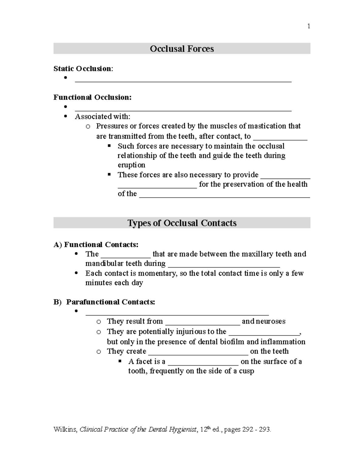 Occlusal Forces 2 lecture notes Occlusal Forces Static Occlusion