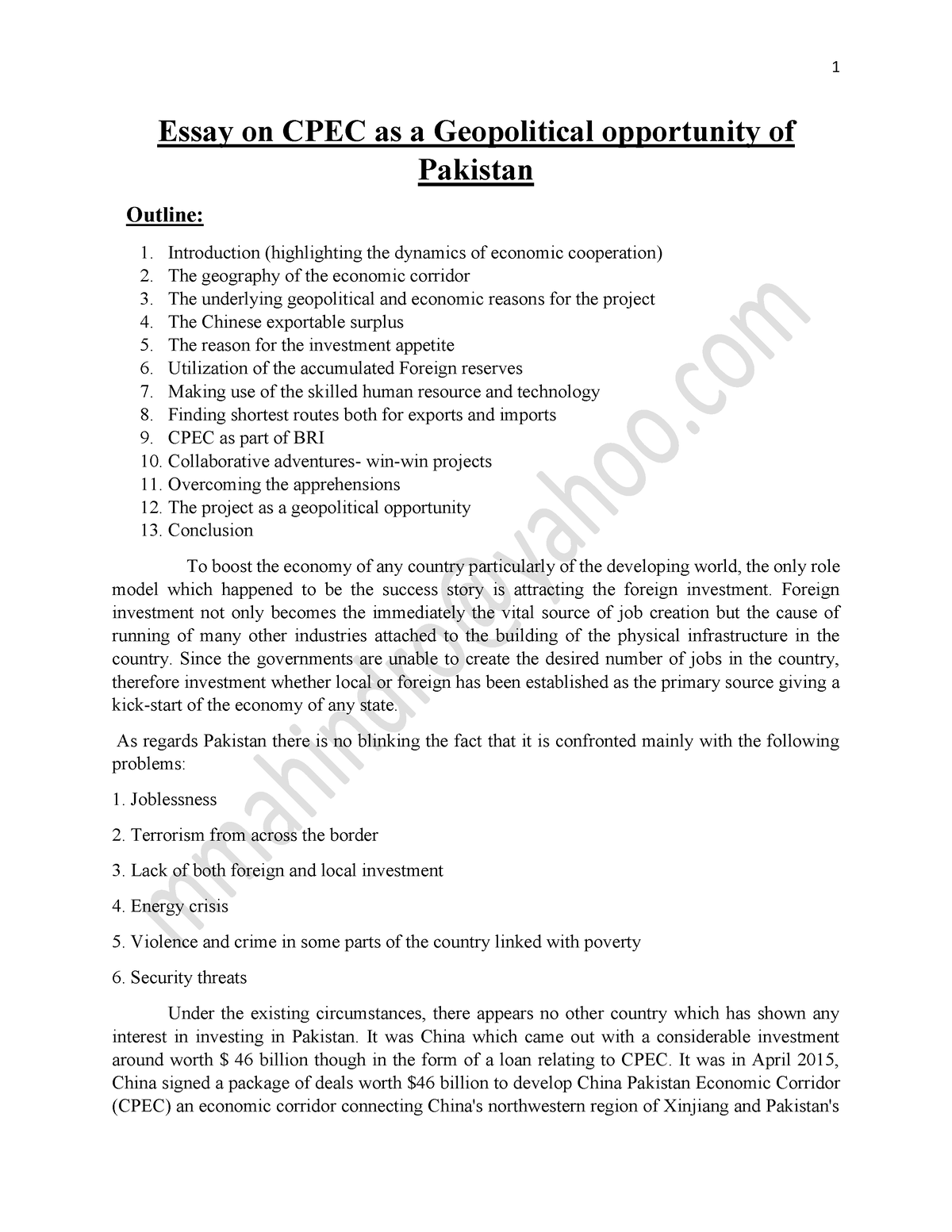 essay on cpec in english with outline