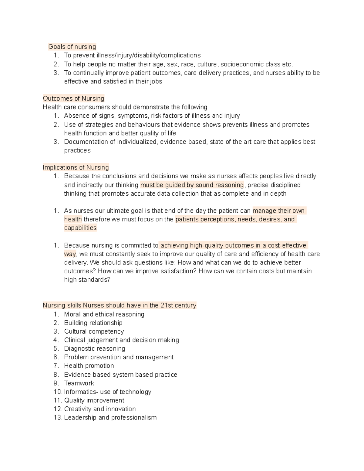 PPN 101 Alfaro-Lefevre Critical reasoning - Goals of nursing 1. To ...