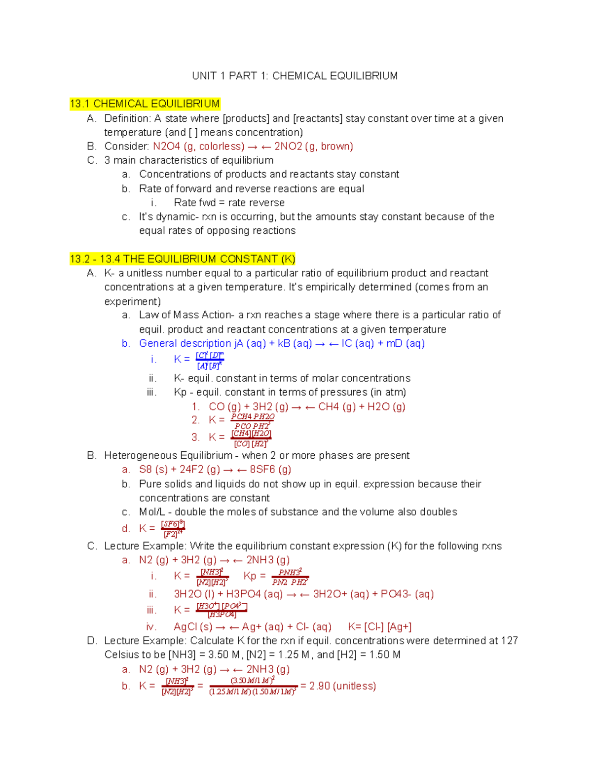 Chem 1B Exam 1 Study Guide - UNIT 1 PART 1: CHEMICAL EQUILIBRIUM 13 ...