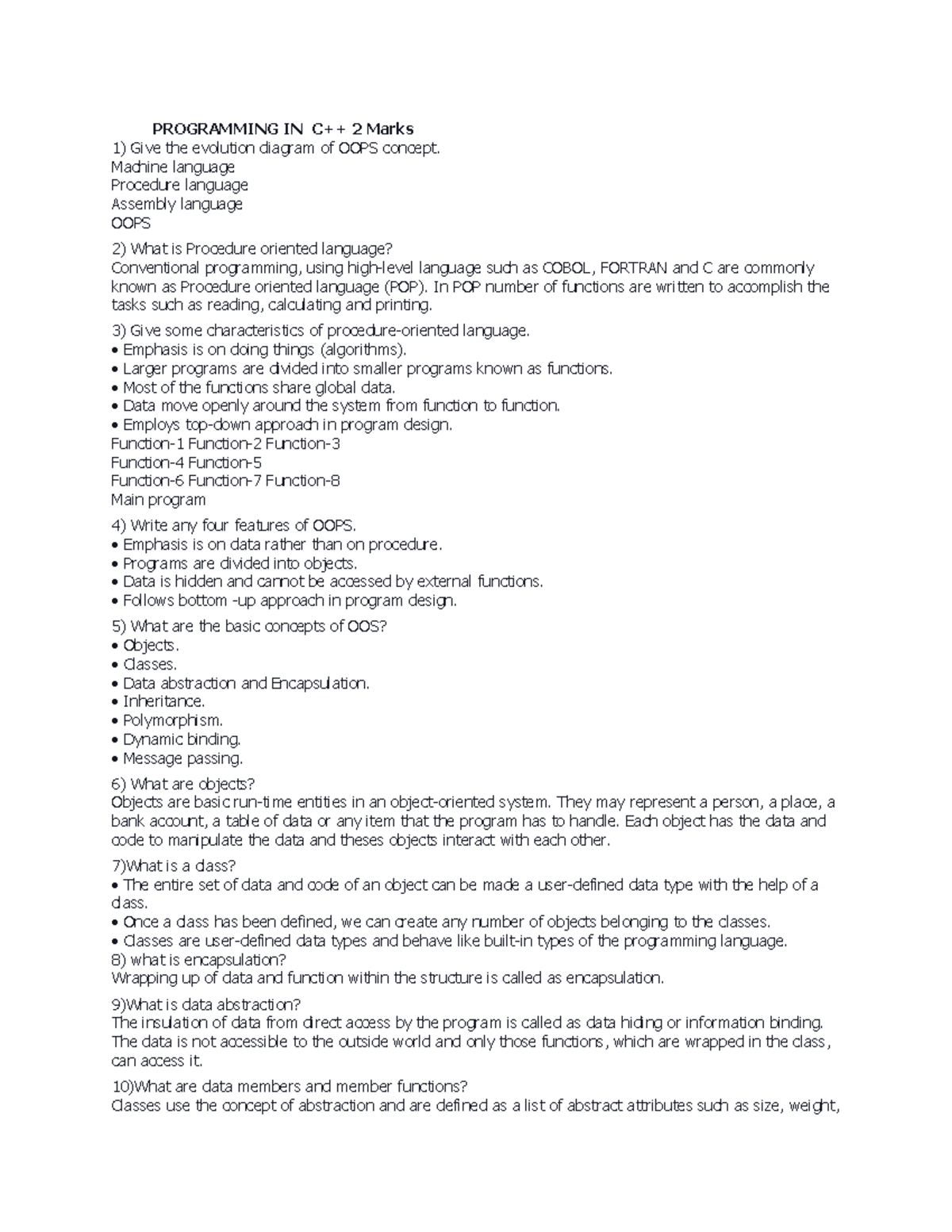 C++ two marks - ฀฀฀฀฀฀฀฀฀PROGRAMMING฀IN฀฀C++฀2฀Marks ฀) Give the ...