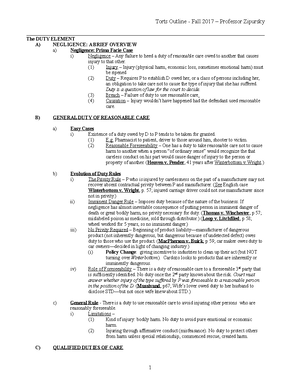 Final Outline - 1. Intro 2. Intentional Torts A. Battery B. Assault C ...