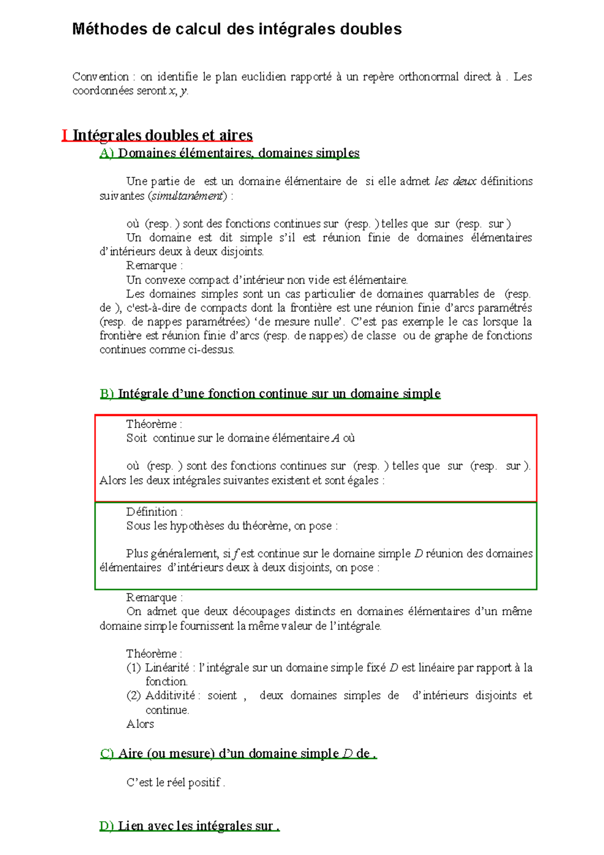 Integrales doubles - Fonction - Méthodes de calcul des intégrales ...