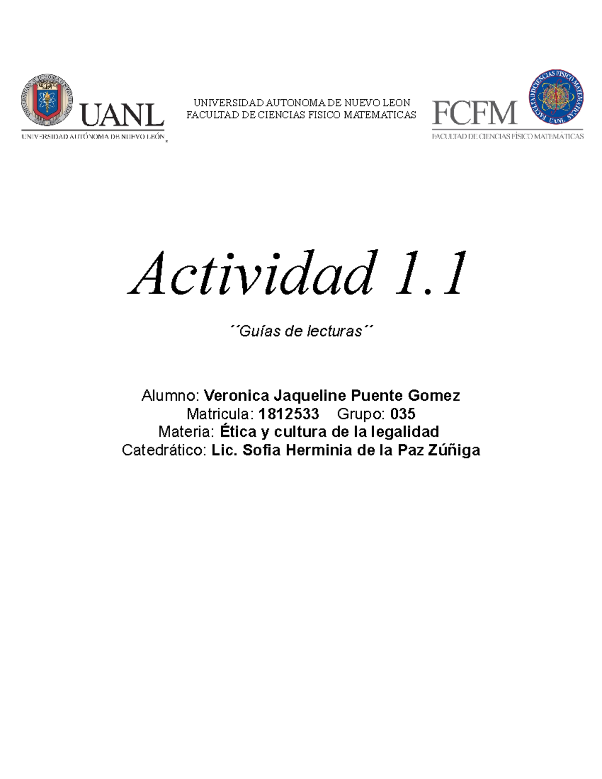 ACT 1 - Actividad 1 - UNIVERSIDAD AUTONOMA DE NUEVO LEON FACULTAD DE ...