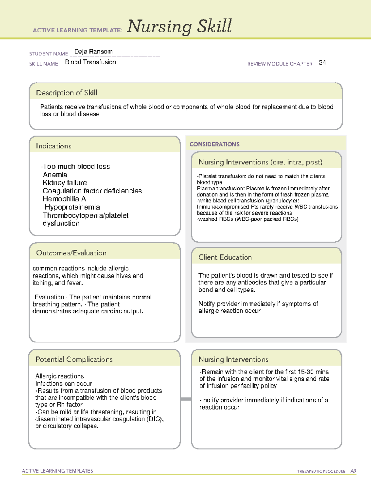 Blood transfusion nursing skill - ACTIVE LEARNING TEMPLATES THERAPEUTIC ...