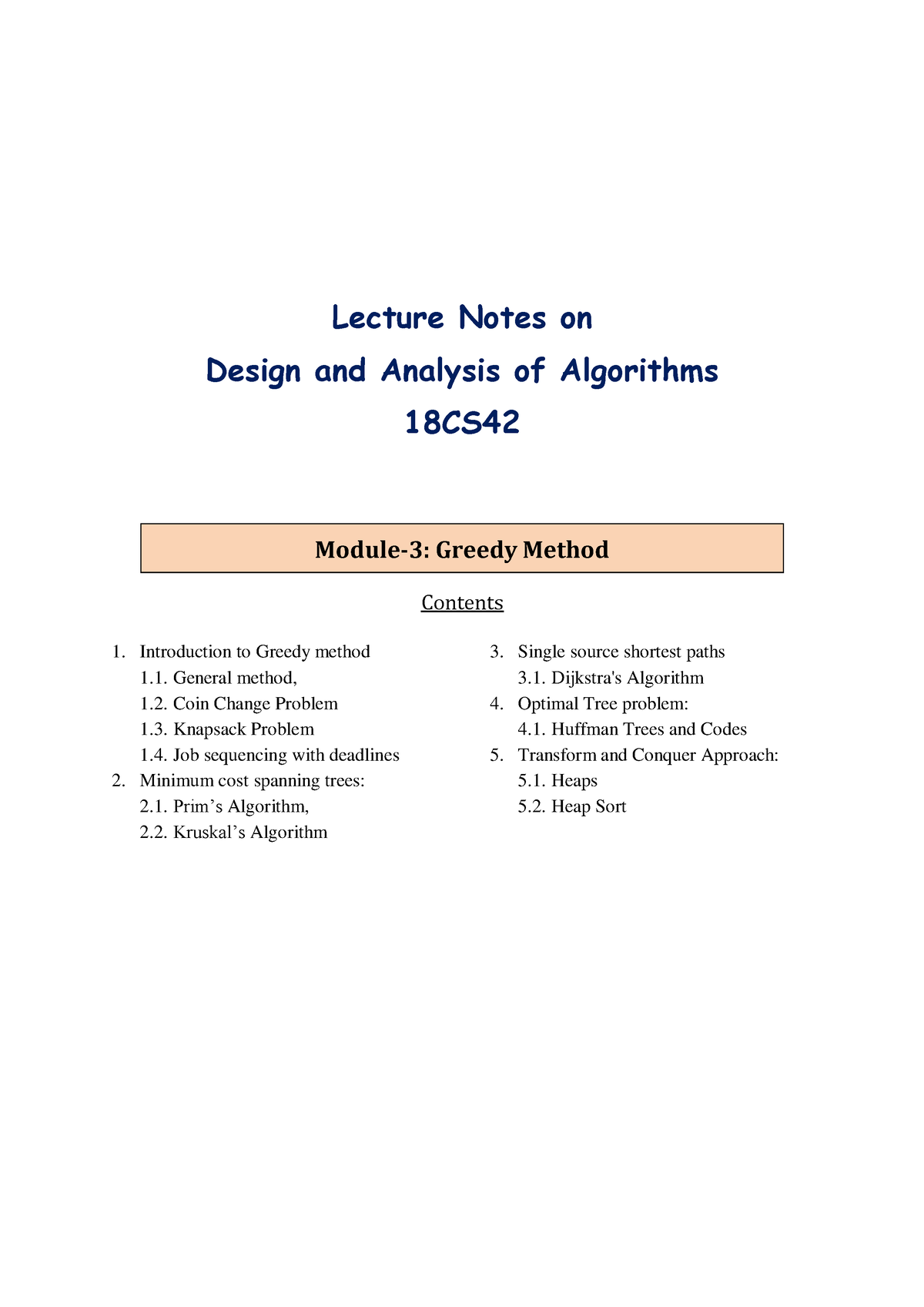 18cs42 Daa Module 3 Notes 24 Lecture Notes On Design And Analysis Of Algorithms 18cs Contents 4616