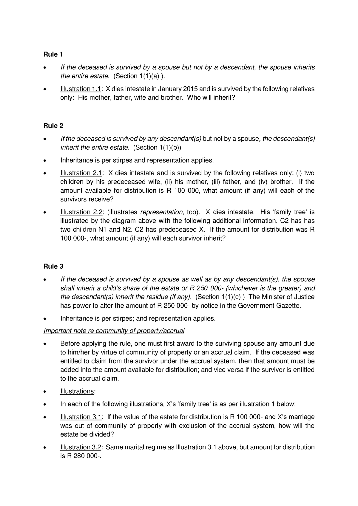 Rules of intestate succession - Rule 1 If the deceased is survived by a ...