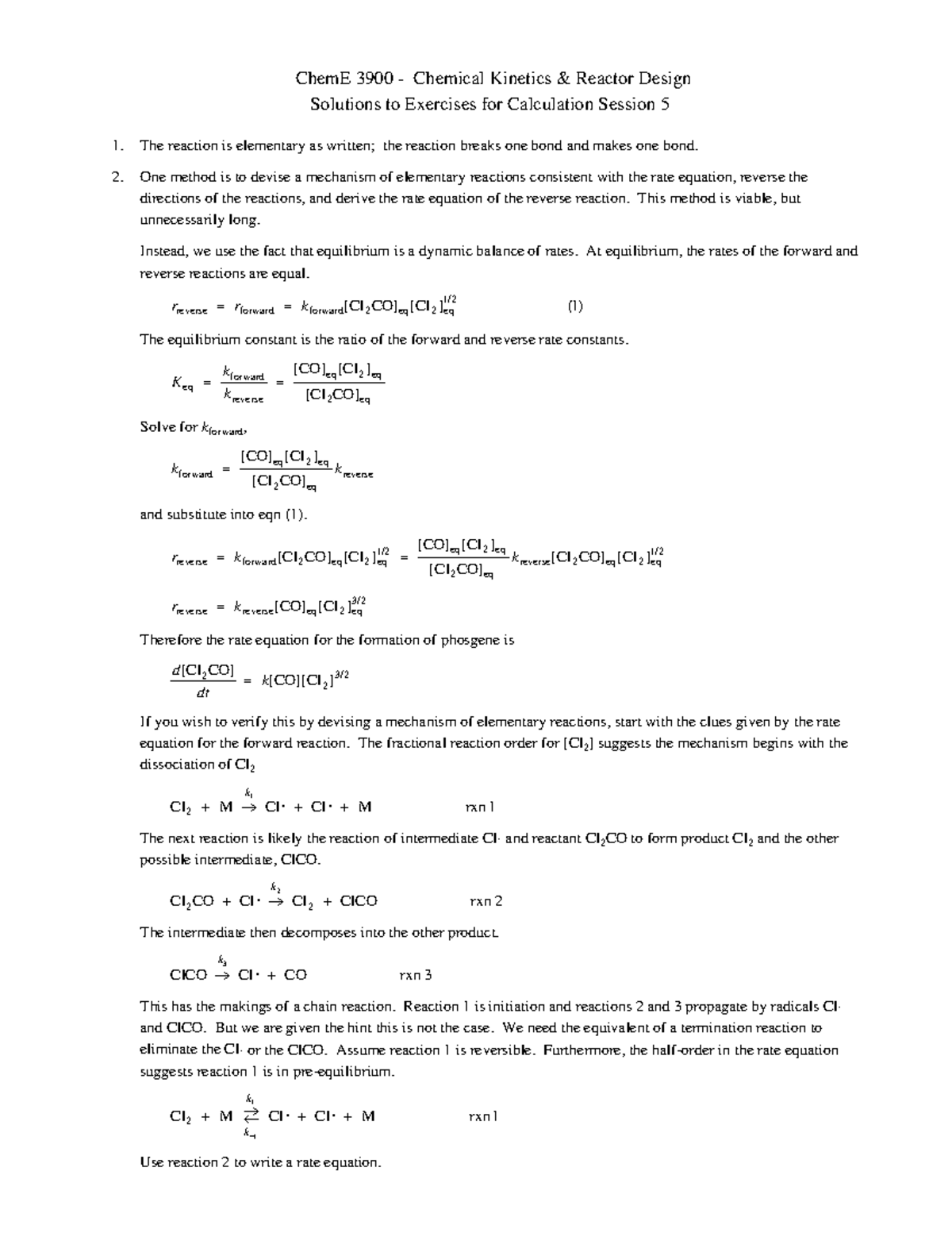 Calc Session 5soln - elementary reaction and writing the rate equation ...