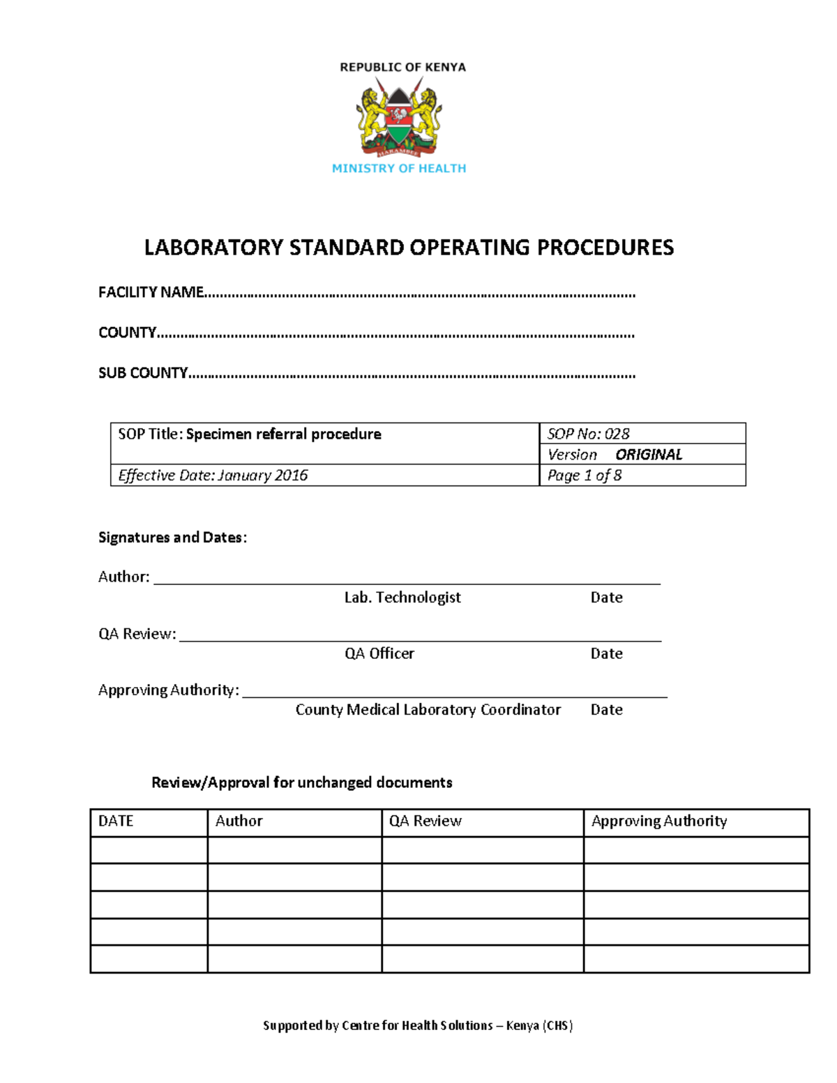 Specimen Refferal sop LABORATORY STANDARD OPERATING PROCEDURES