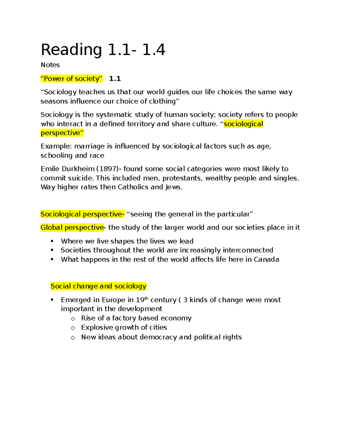 Soci General notes and readings - Reading 1- 1. Notes “Power of society ...