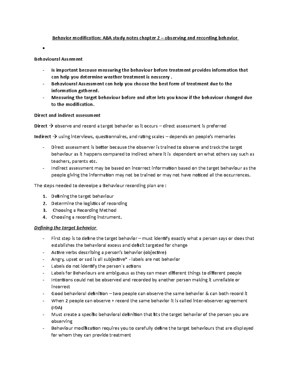 Behavior modification ABA study notes chapter 2 - Behavioural ...