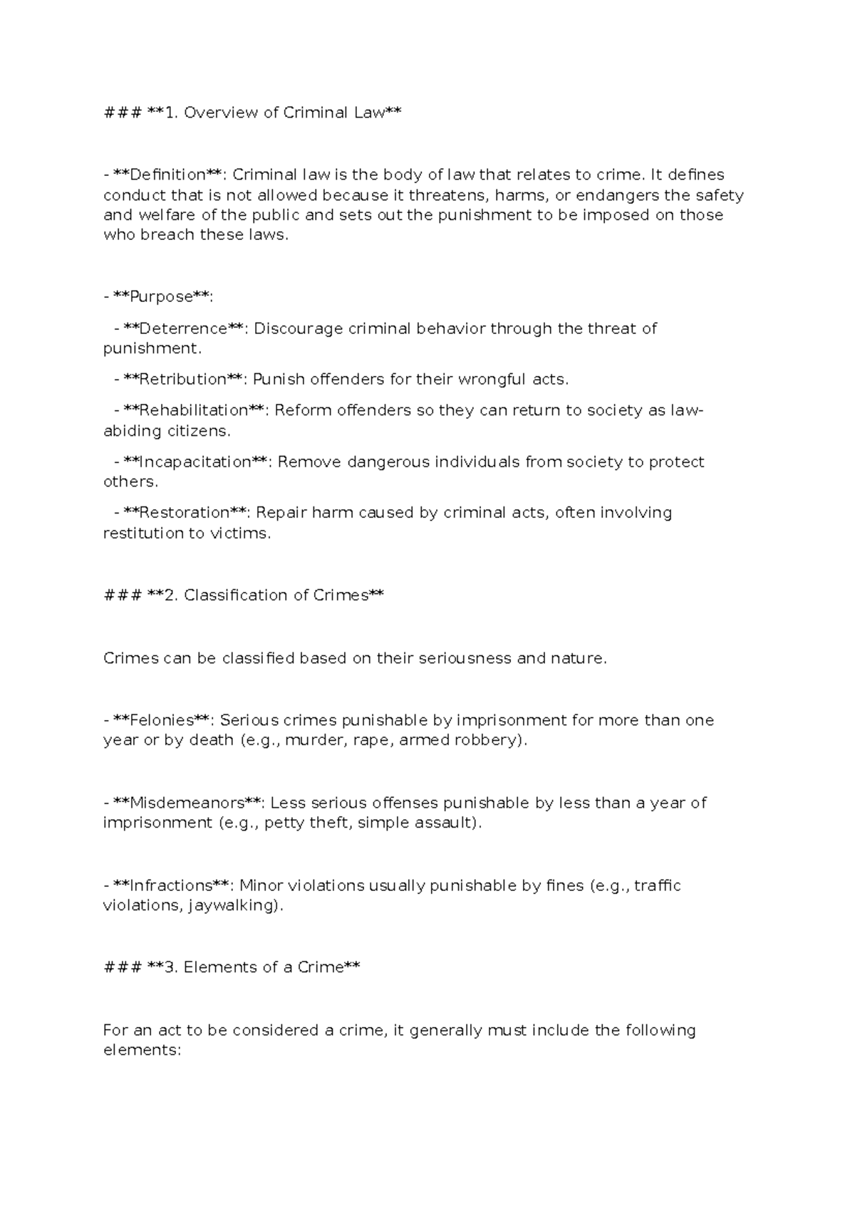 Criminal Law Study Notes for Understanding Key Concepts - 1. Overview ...