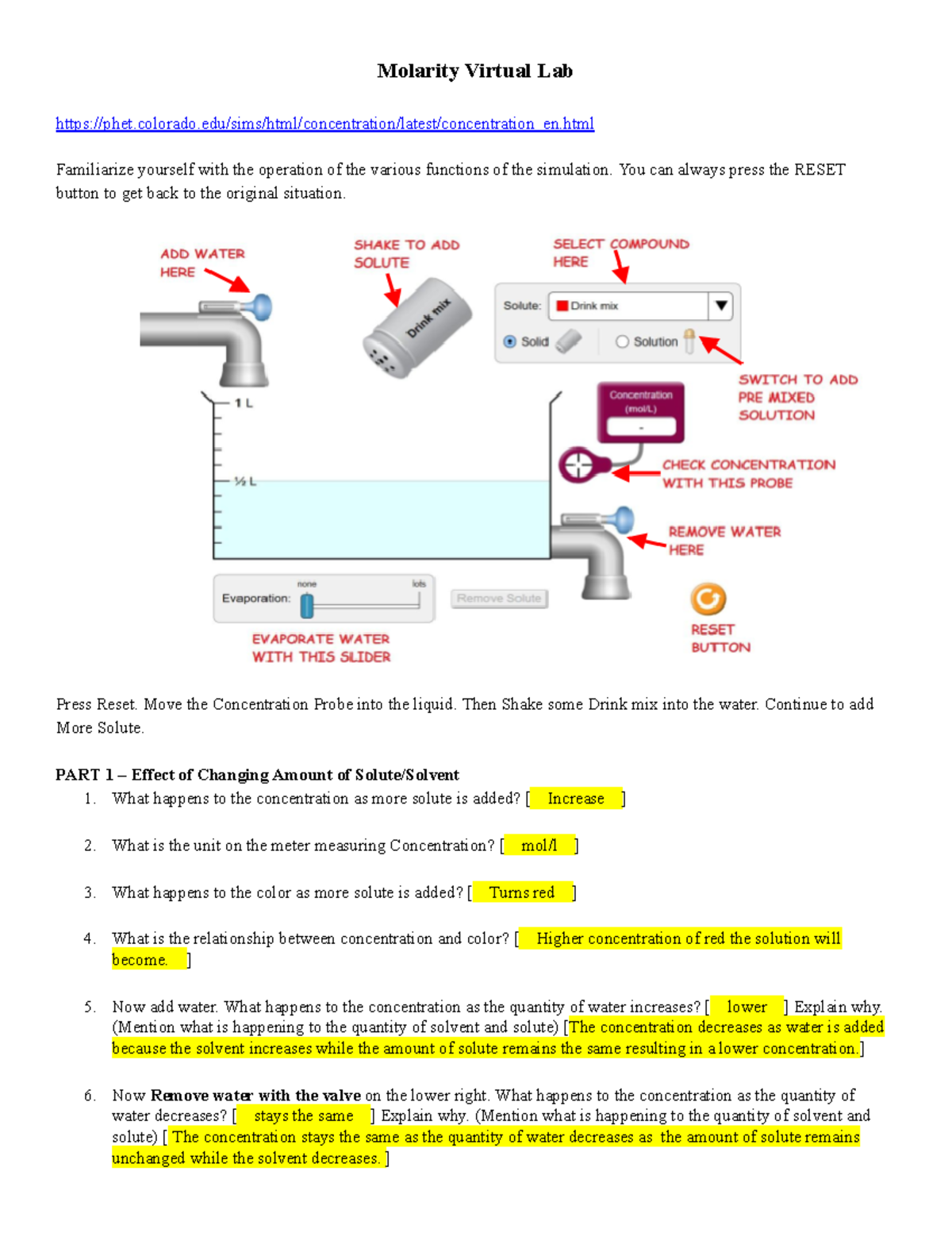 Molarity Virtual Lab Answer CHEM253 Harvard Studocu