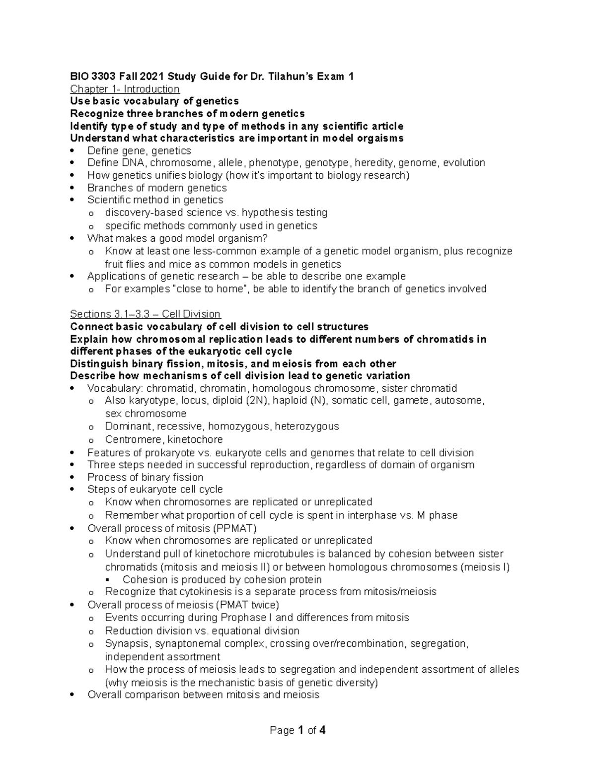 3303 study guide for Exam 1 evenings 20Sept21 - BIO 3303 Fall 2021 ...