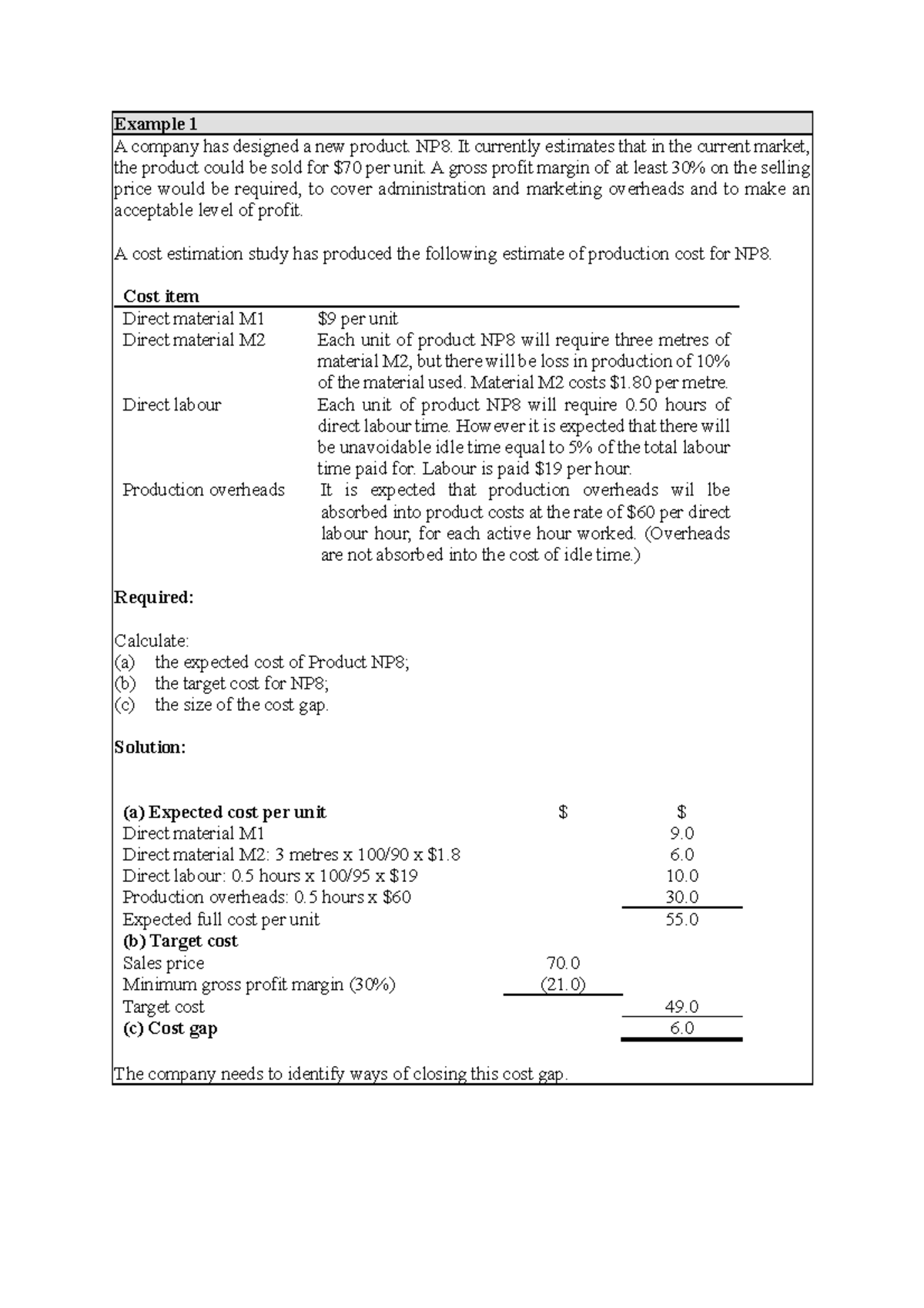 Practicing Target Costing - Example 1 A company has designed a new ...