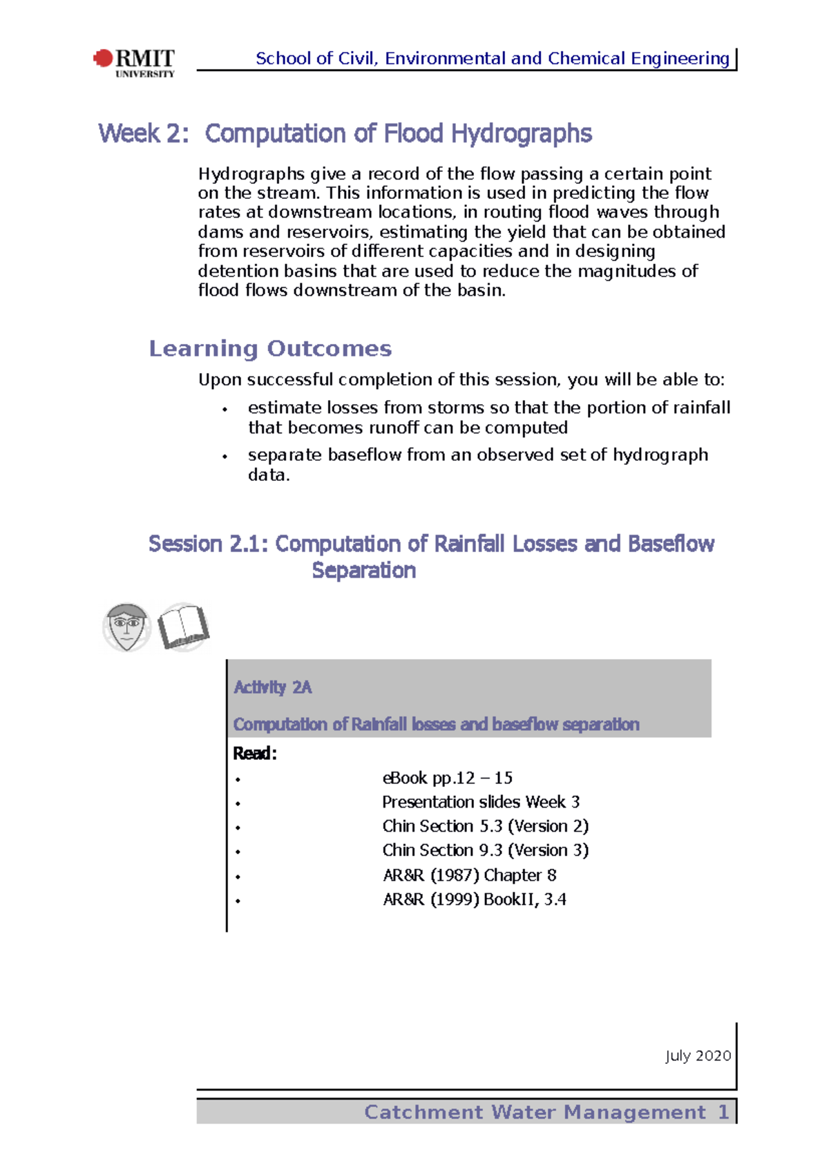 Learning Guide Week 2 Computation Of Flood Hydrographs - Week 2 ...