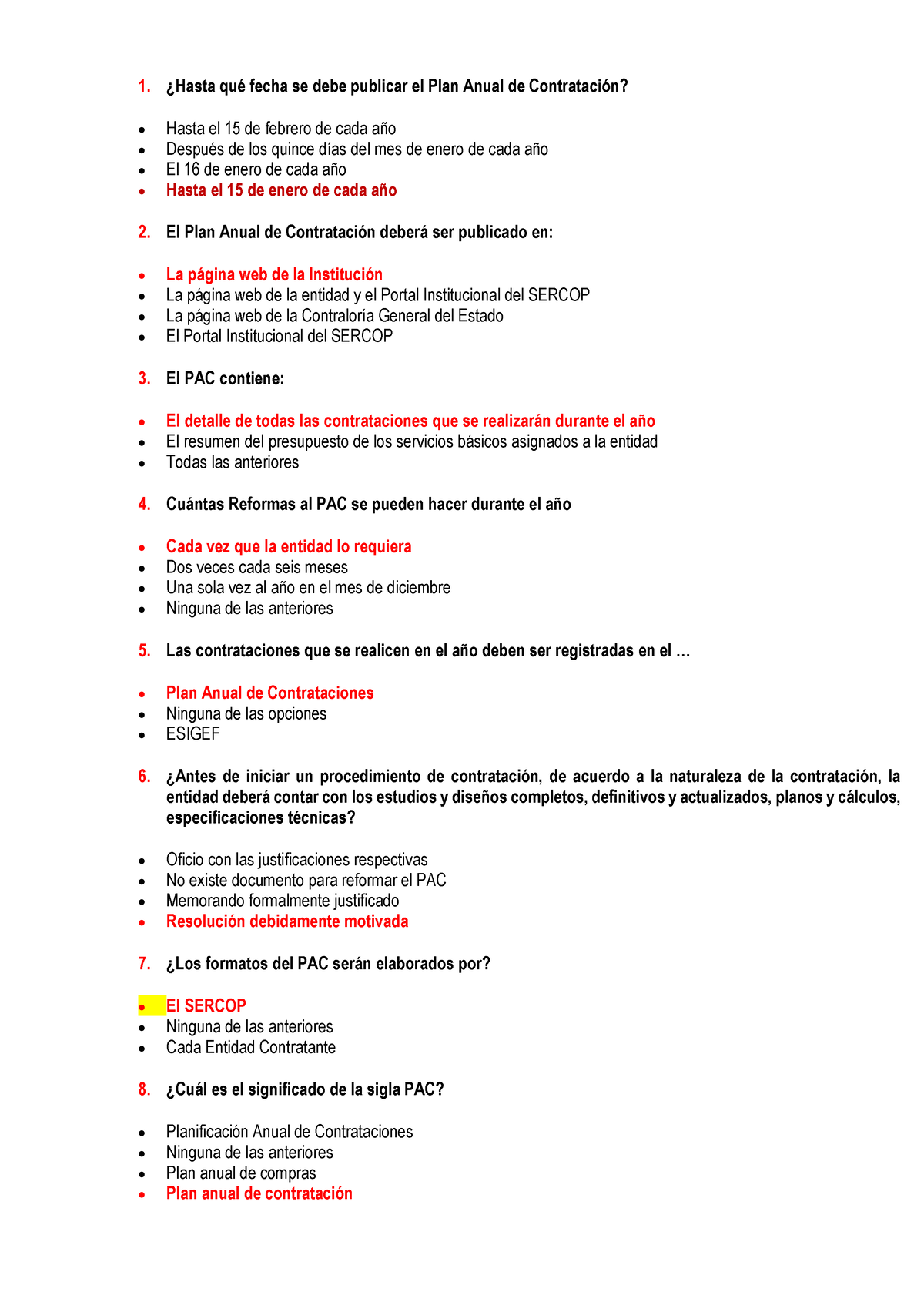 Banco DE Preguntas Sercop Final - 1. øHasta QuÈ Fecha Se Debe Publicar ...