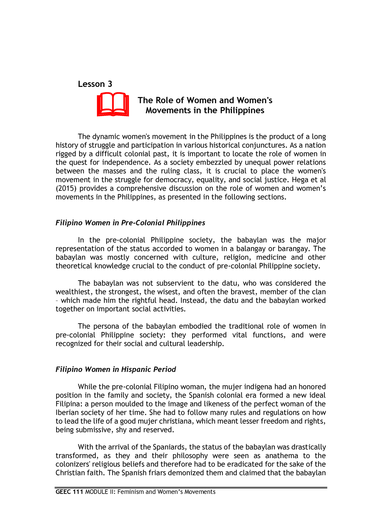 Filipino Women in Hispanic Period - GEEC 111 MODULE II: Feminism and ...