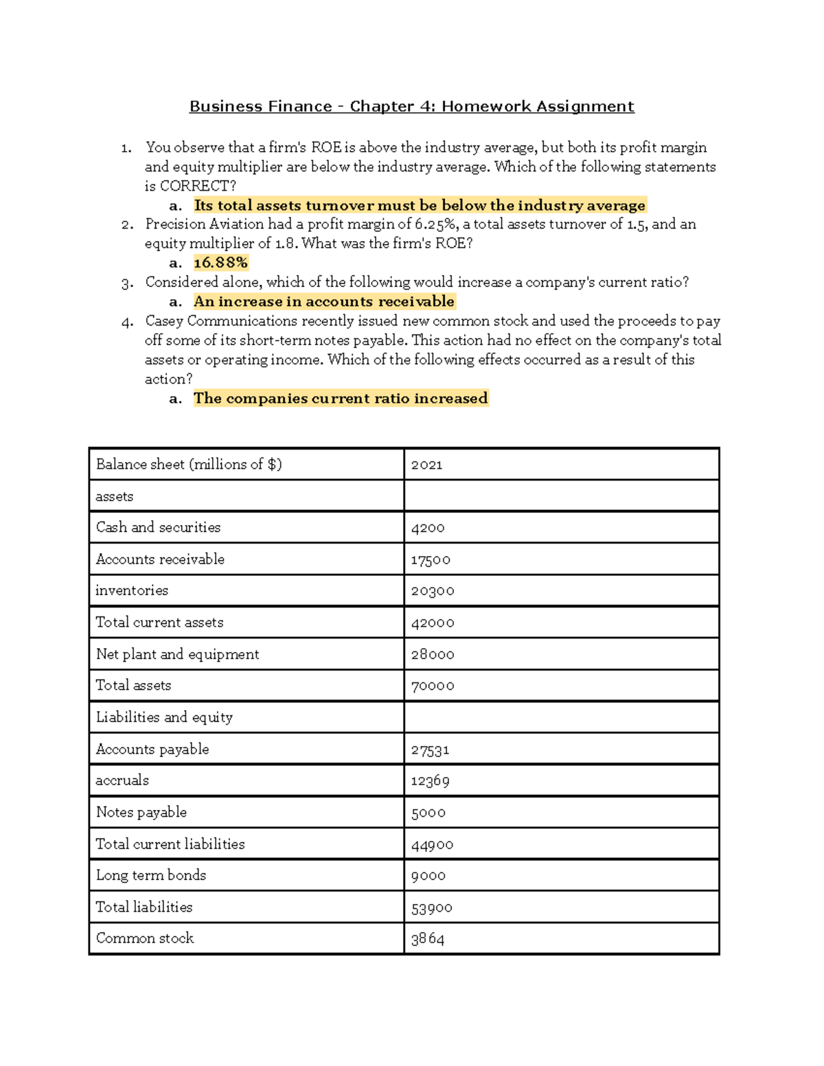 Business Finance - Chapter 4 Homework Assignment - Business Finance ...