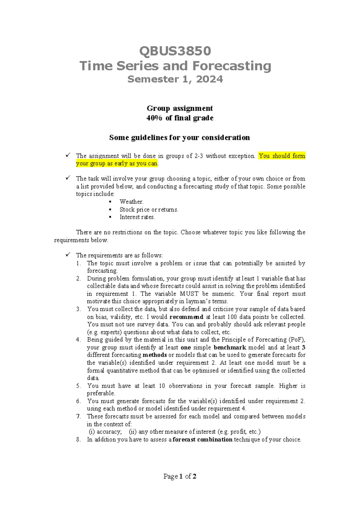 Guidelines 2024 - Page 1 of 2 QBUS Time Series and Forecasting Semester ...
