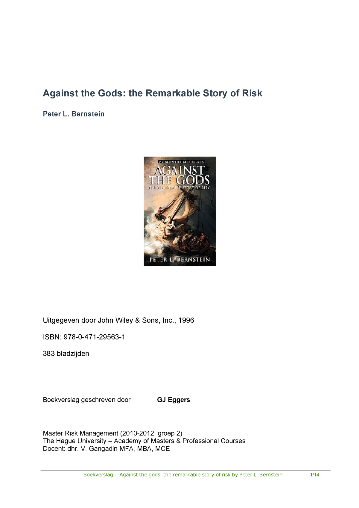 Ongekend Boekverslag Against the Gods, The remarkable story of risk CX-07