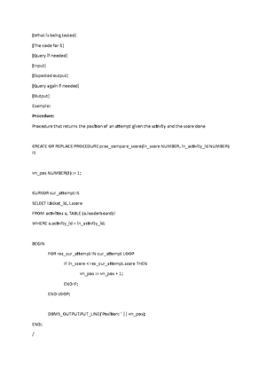 Proc Trig Func plan - Assignment Scripts - Name Brief Description ...