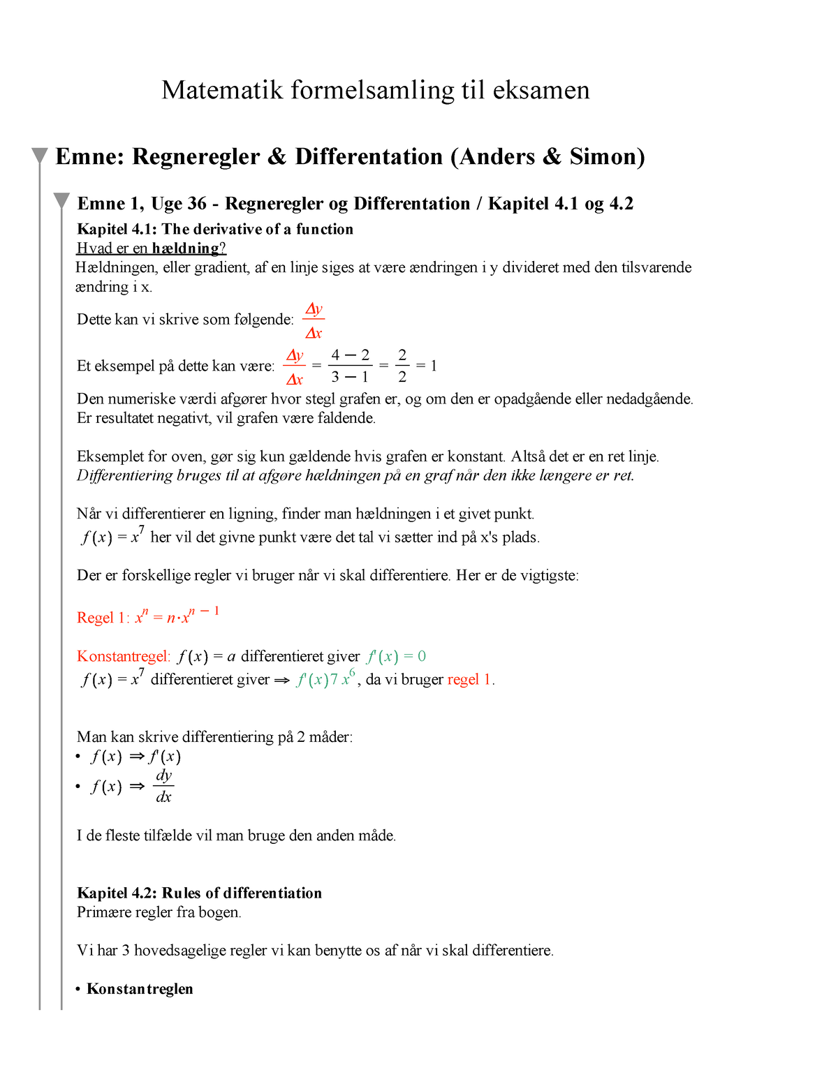 Matematik Eksamen Formelsamling - • • • • • • Matematik Formelsamling ...