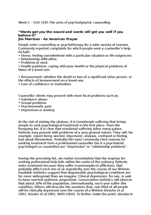 COU 3105 Psychodynamic Concepts into Practice - Study Notes Module 1 ...
