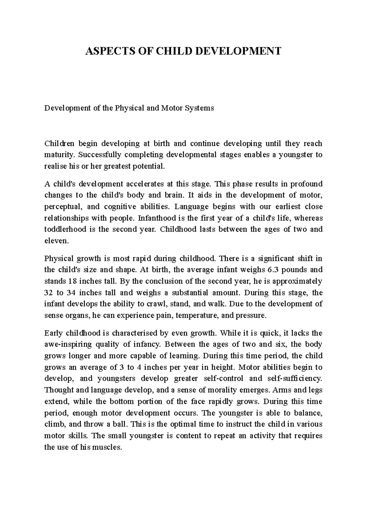 Aspects OF Child Development - Diversity and inclusion in Early ...