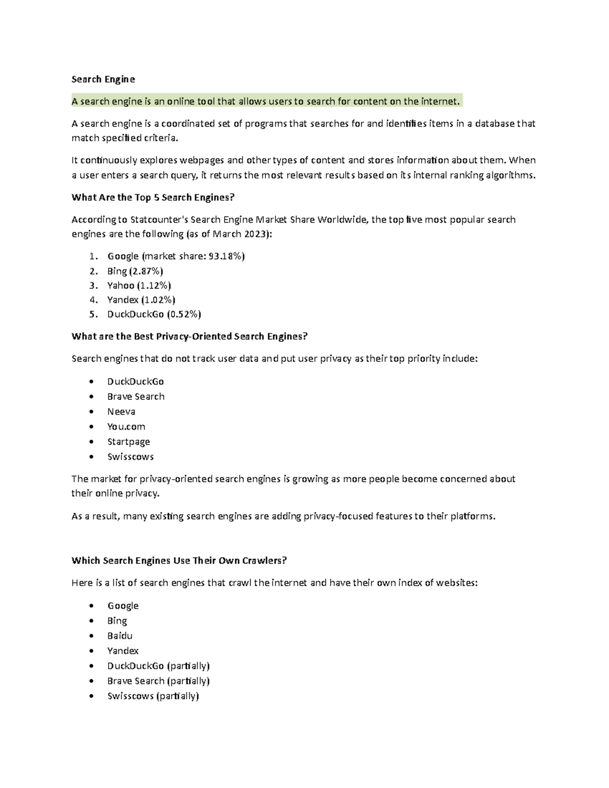 Search Engine - A search engine is a coordinated set of programs that ...