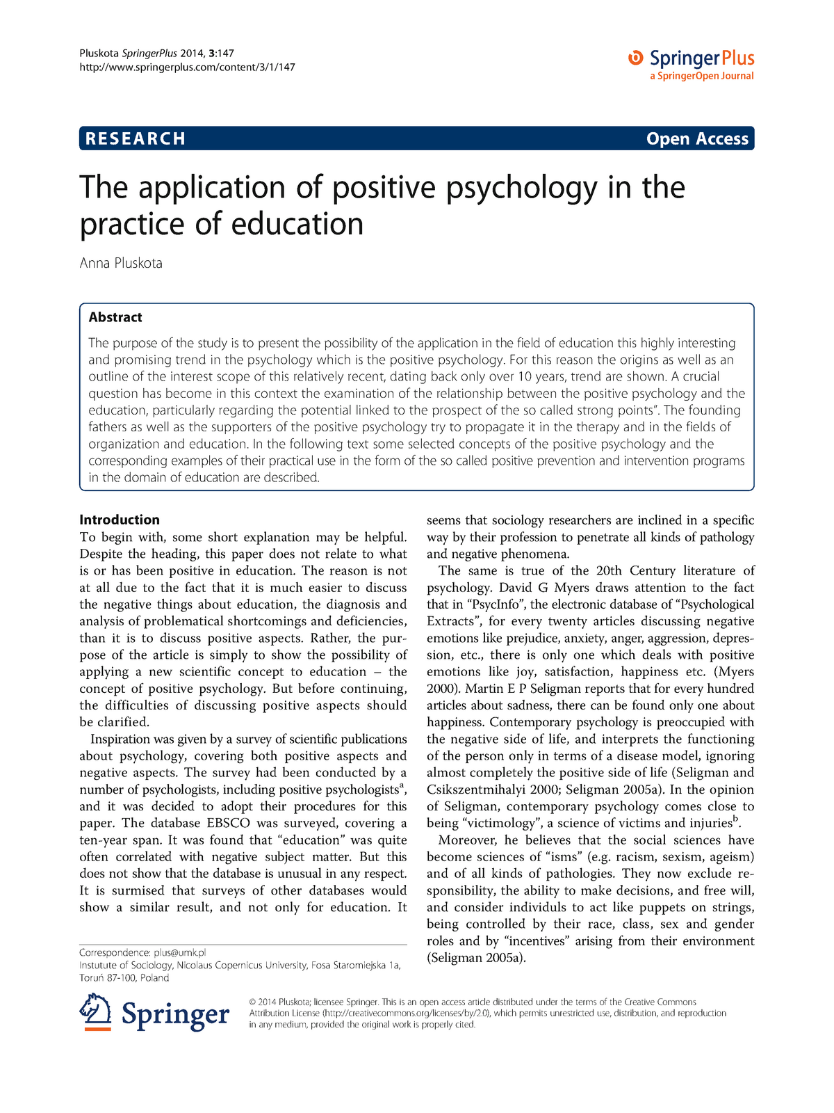 positive psychology research paper