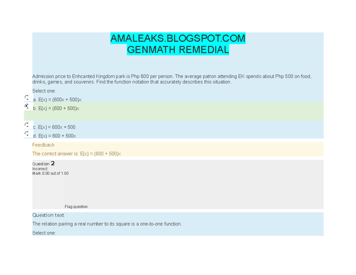 [ Amaleaks. Blogspot.COM] Gen Math Remedial answers key - AMALEAKS ...