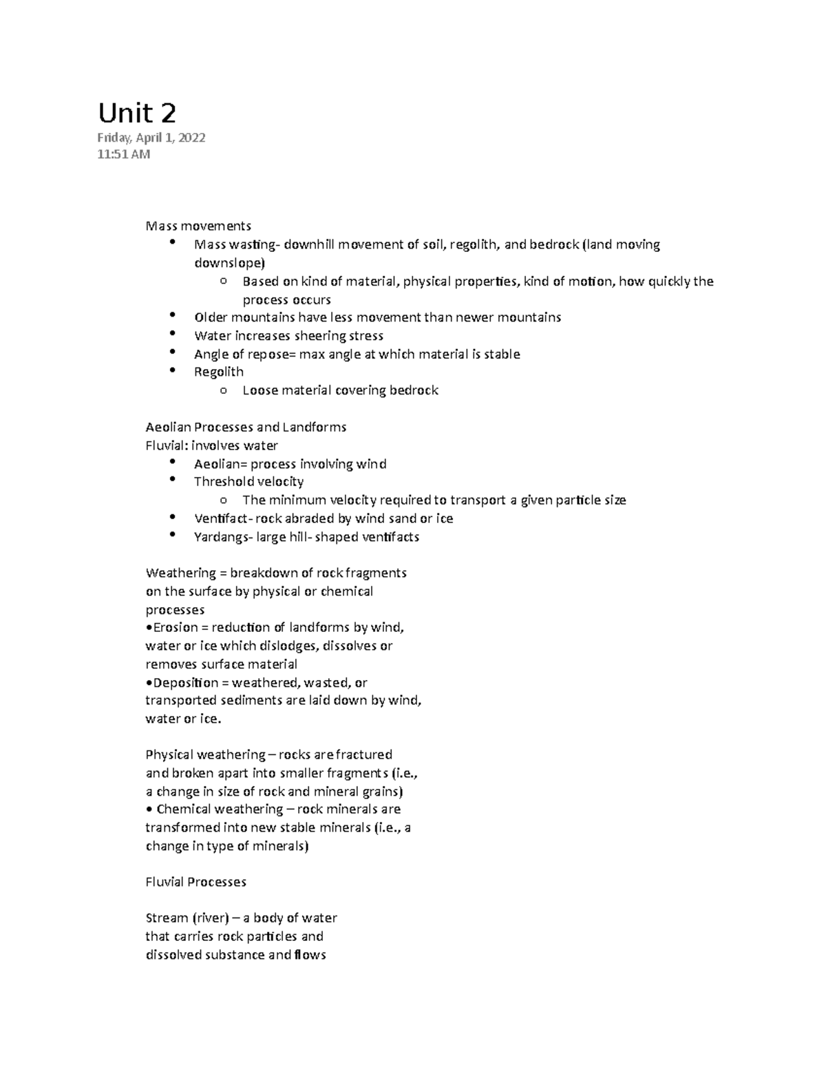 GEOG Unit 2 Notes - GEOG 221 Phy Geog 2 Land (XL) Jana Gedymin - Unit 2 ...