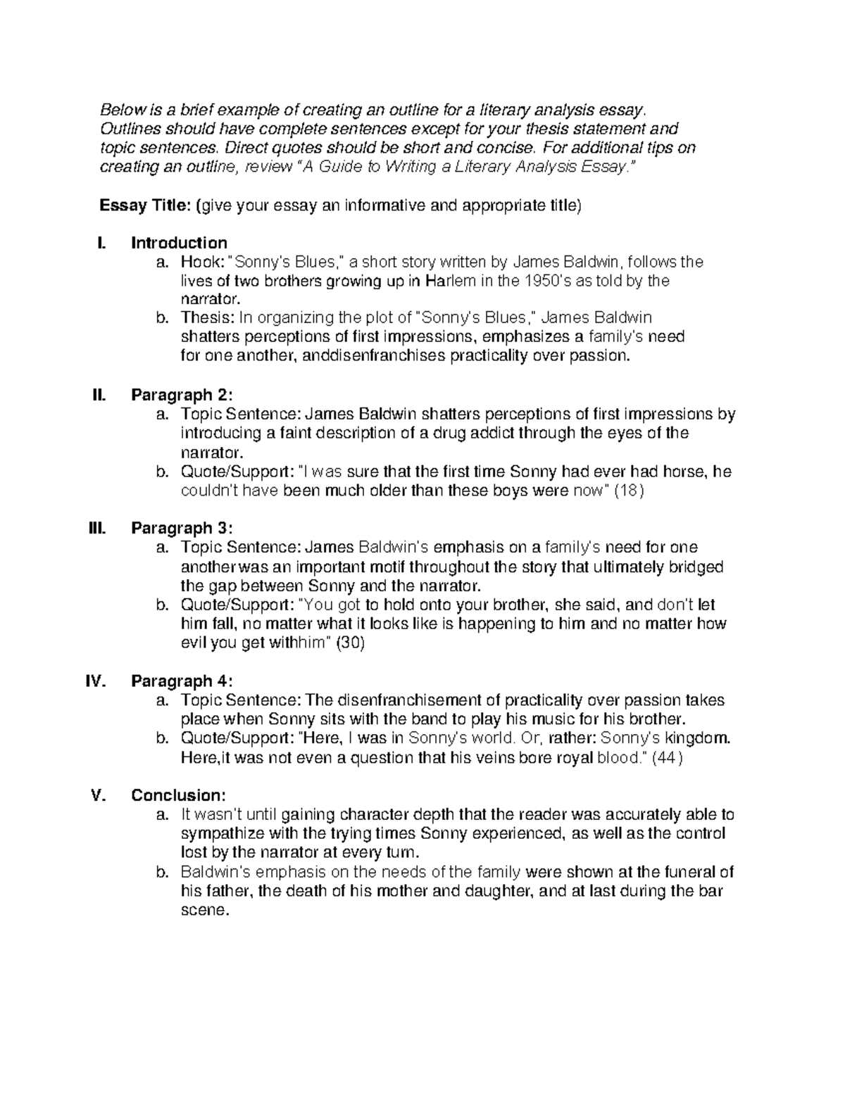 Essay 1 Outline sample - English notes - Below is a brief example of ...