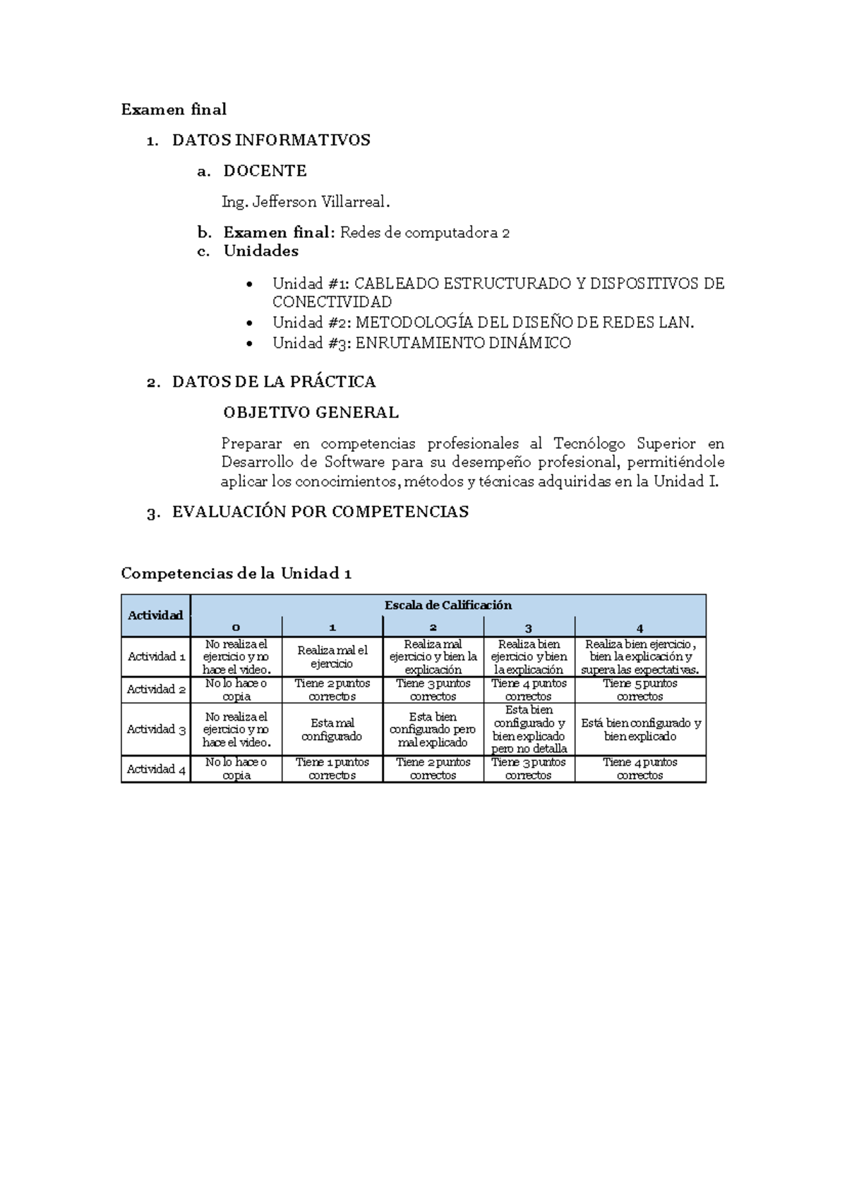 Examen Final - DATOS INFORMATIVOS A. DOCENTE Ing. Jefferson Villarreal ...