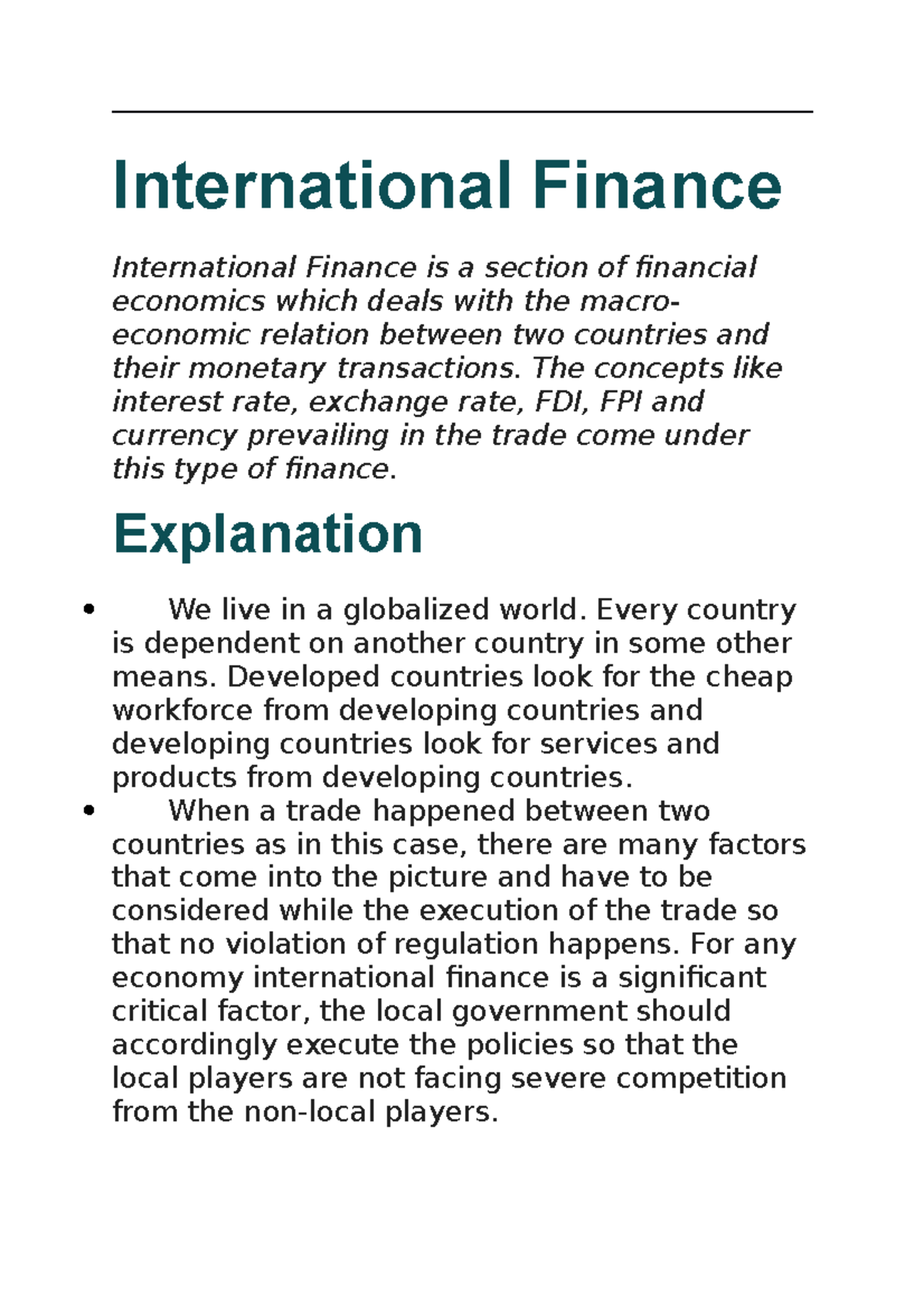 article review on international business finance