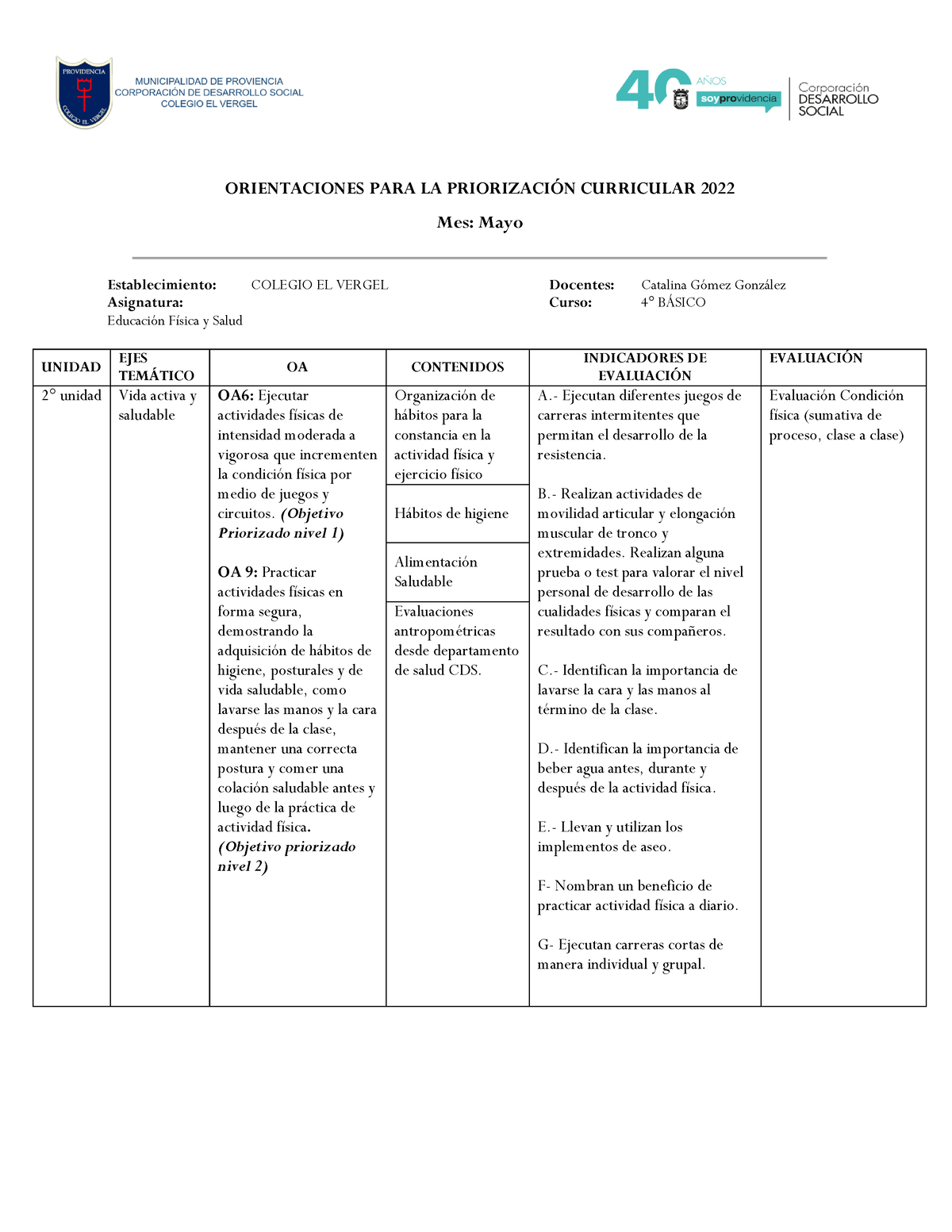 CEV Edfisica 4 Basico 2U - ORIENTACIONES PARA LA PRIORIZACI”N ...