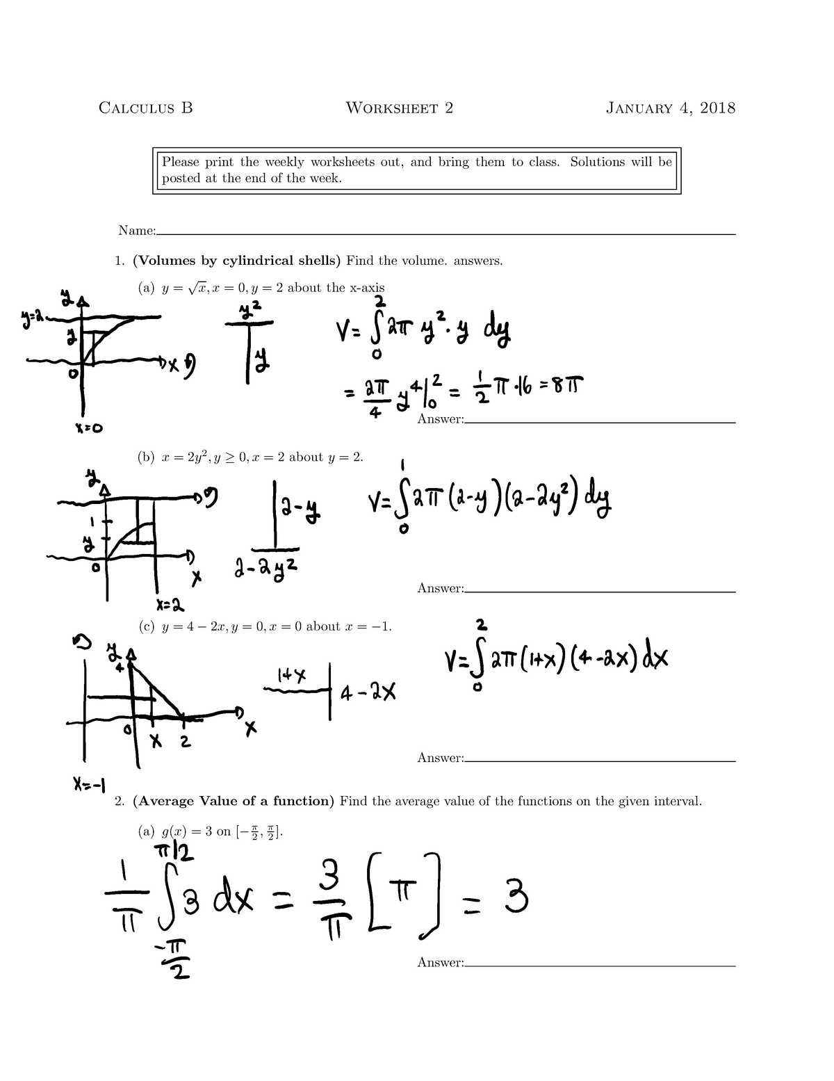 Worksheet 2-1-1 - Calculus B Worksheet 2 January 4, 2018 Please Print ...