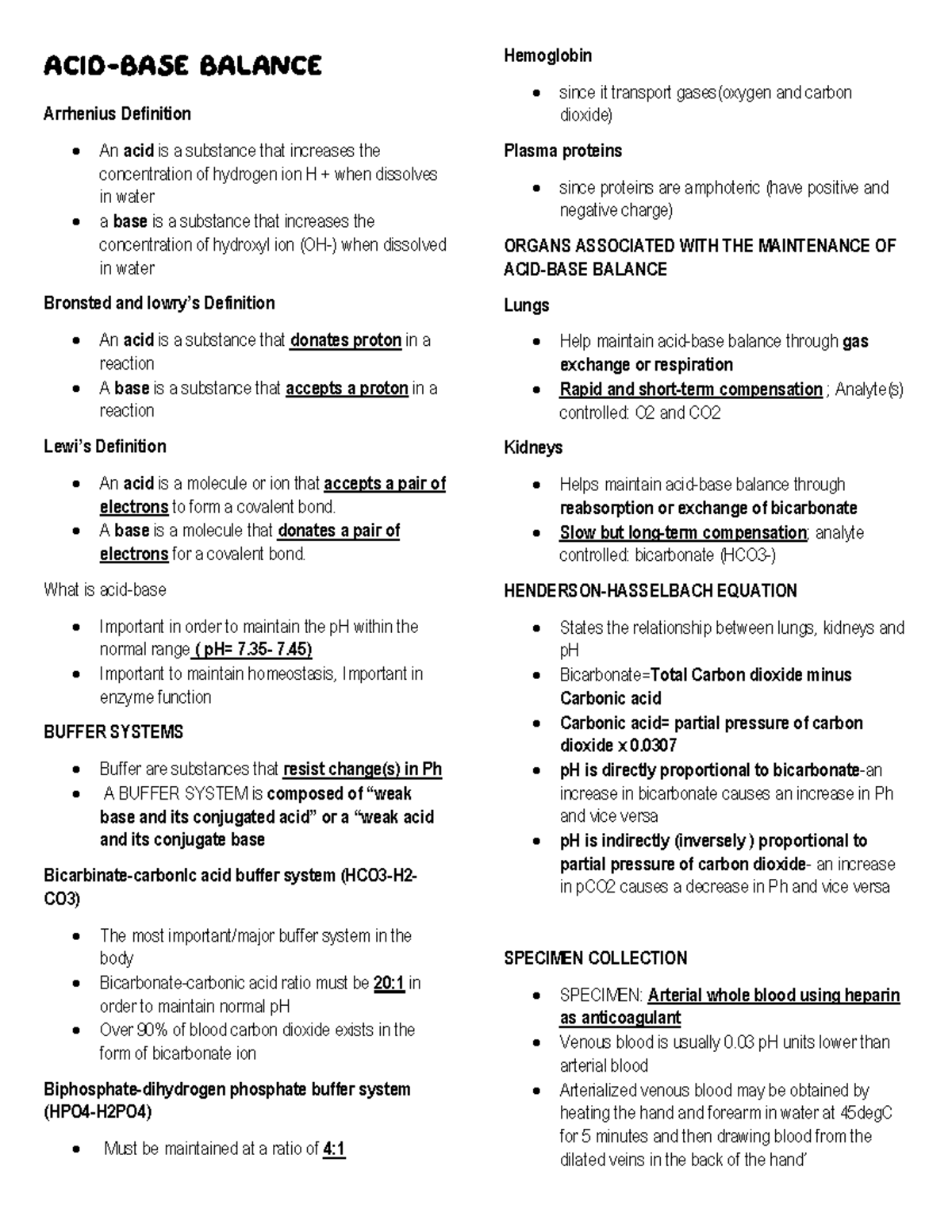 Acid Base Balance Numbers