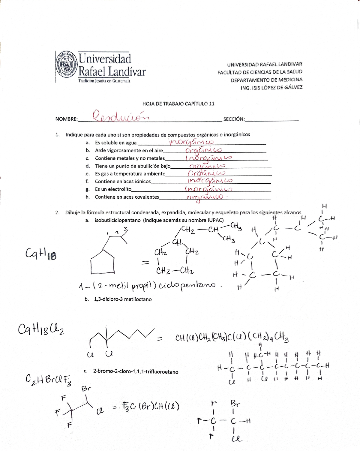 Resolución HT Cap 11 - Hoja De Trabajo Del Capitulo 11 - Química ...