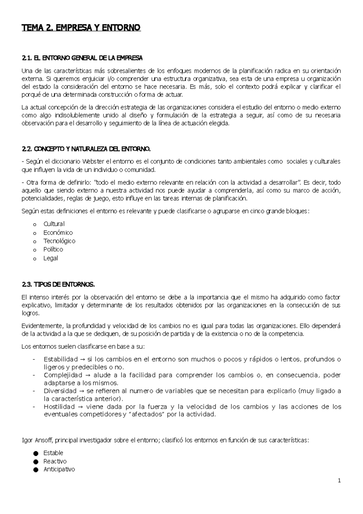 Tema 2. Empresa Y Entorno - TEMA 2. EMPRESA Y ENTORNO 2. 1. EL ENTORNO ...