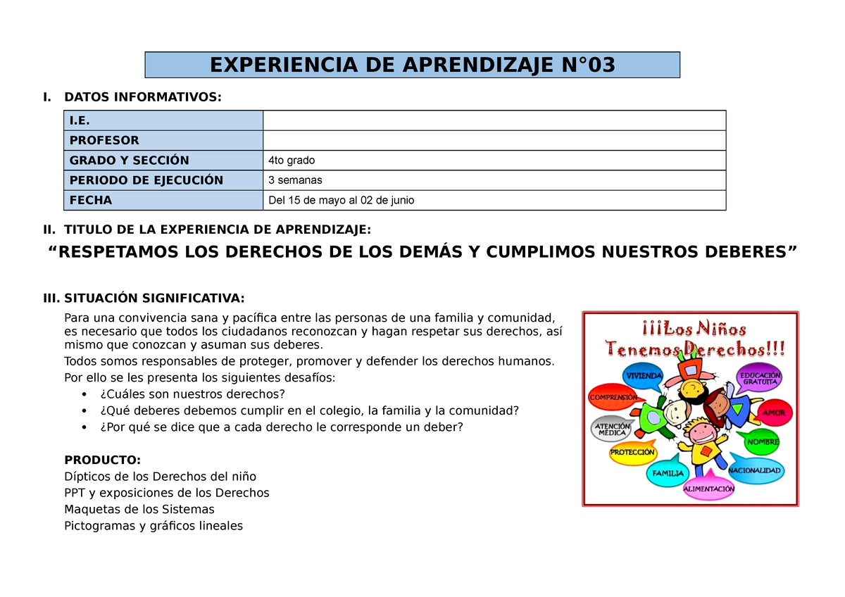 4° Grado - Experiencia DE Aprendizaje N°03 - EXPERIENCIA DE APRENDIZAJE ...