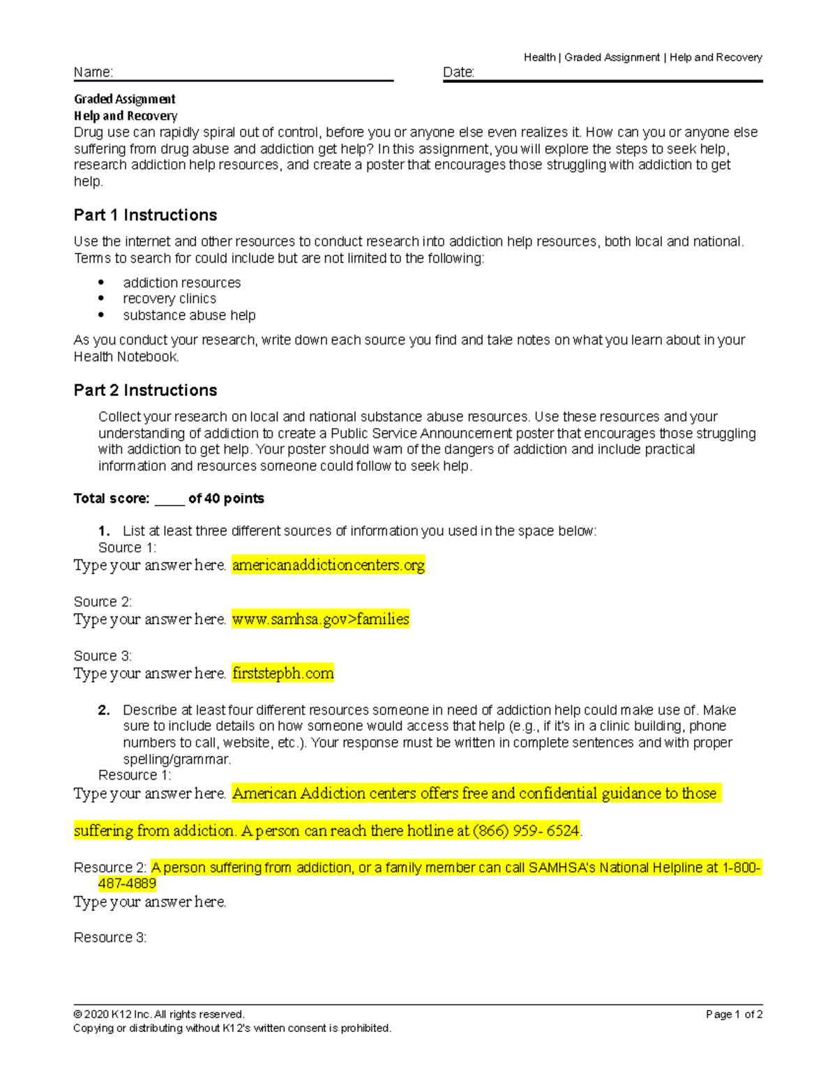 graded assignment health resources in my community