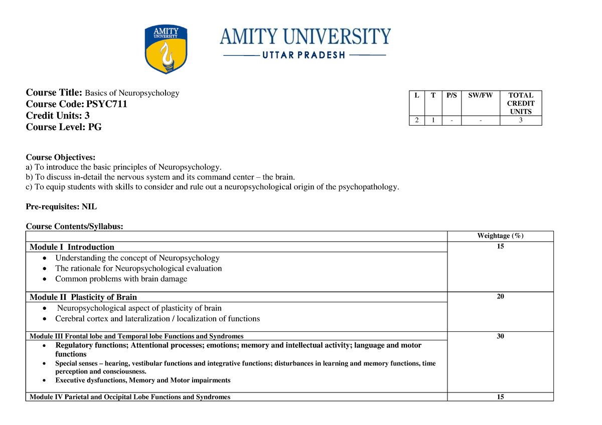 New Syllabus 17112014 8894053 - Course Title: Basics of Neuropsychology ...