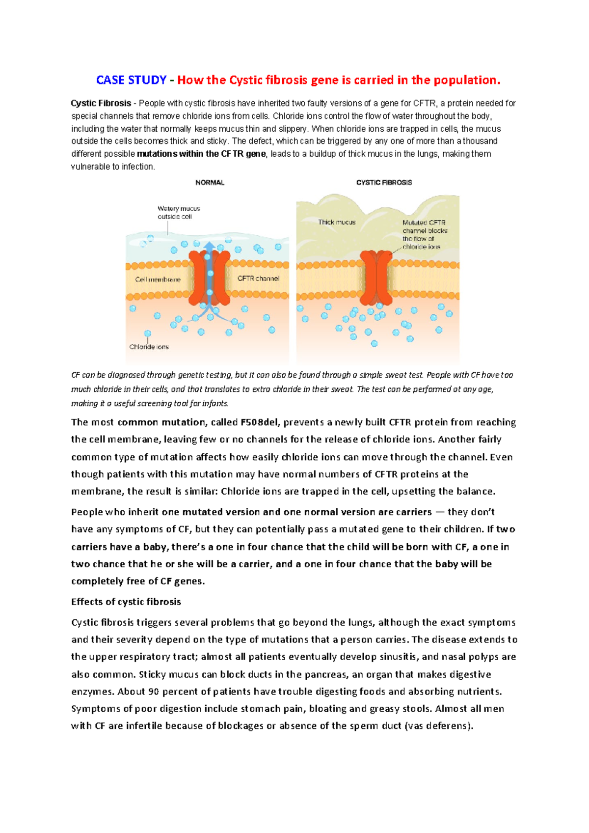 case study cystic fibrosis and the cell membrane