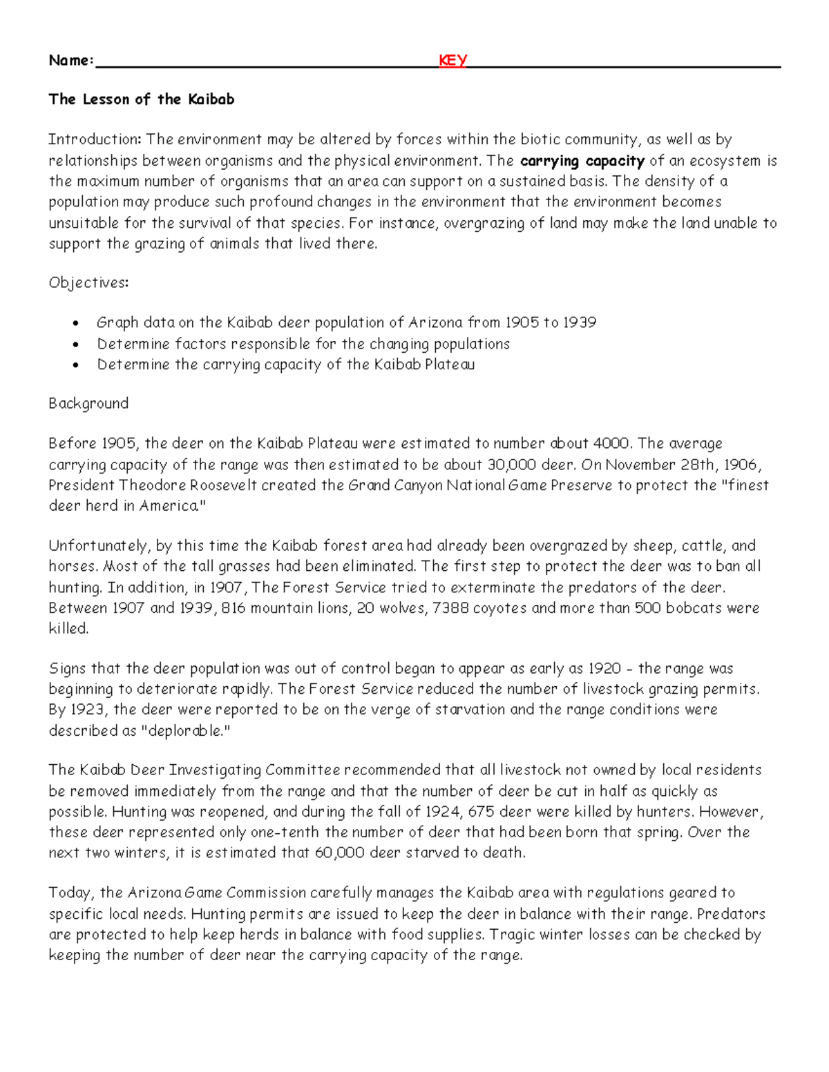 The lesson of the kaibab key 1617 Name KEY The Lesson of the Kaibab