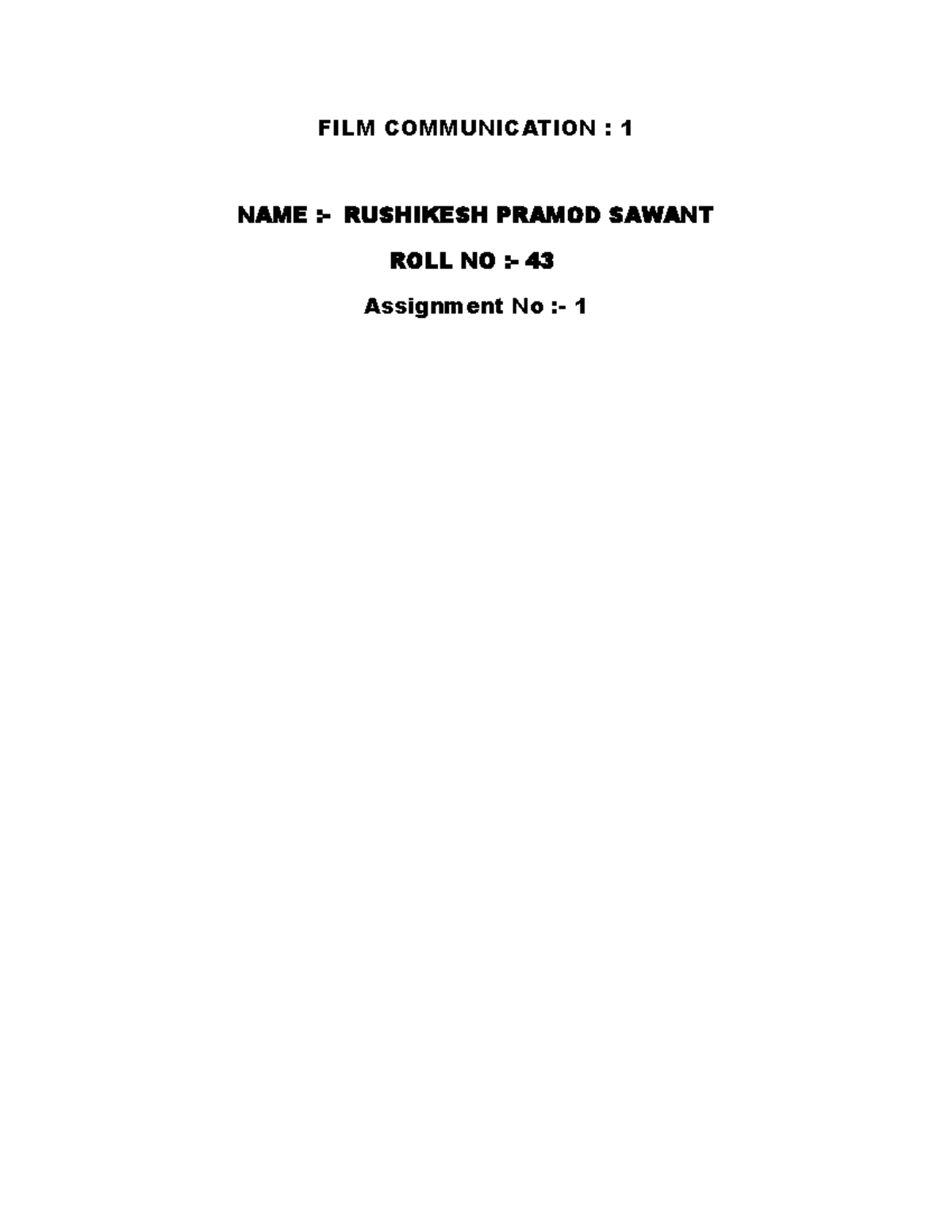 FILM Communication - Assignment - FILM COMMUNICATION : 1 NAME ...